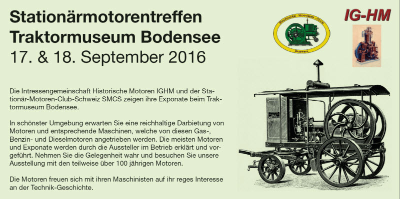 Stationärmotorentreffen Traktormuseum Bodensee Flyer Vorderseite