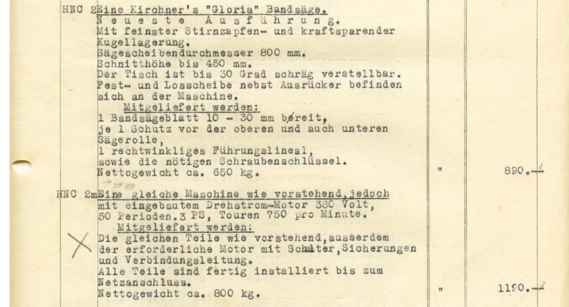 Angebot für die Bandsäge